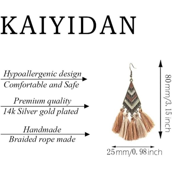 Brown Tassels Geometric Shape Dangle Statement Vintage Dainty Earring for Women - Picture 4 of 9